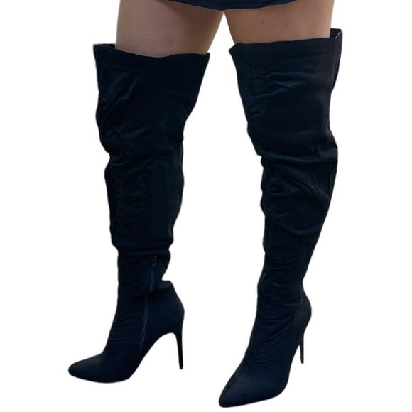 Journee Womens Thigh High Boots Stiletto Heels Pointed Toe Over Knee Black - Picture 1 of 5